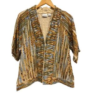 Chicos Earth Tone Textured Cotton Open Front Cardigan Jacket  Boho